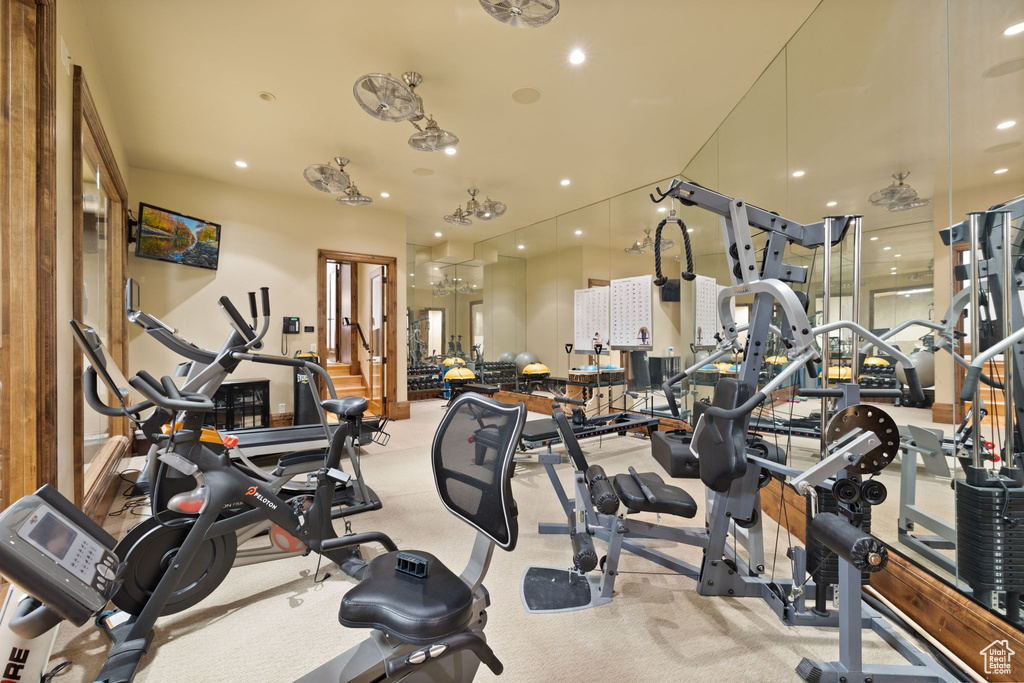 Gym featuring recessed lighting