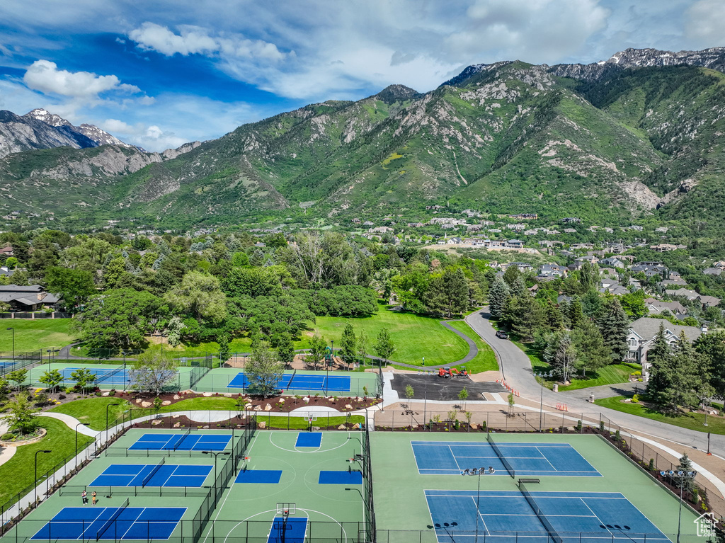Aerial view of a mountain backdrop