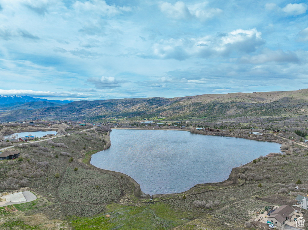 Aerial view of a water and mountain view