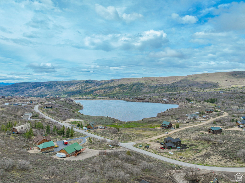 Aerial view of a water and mountain view