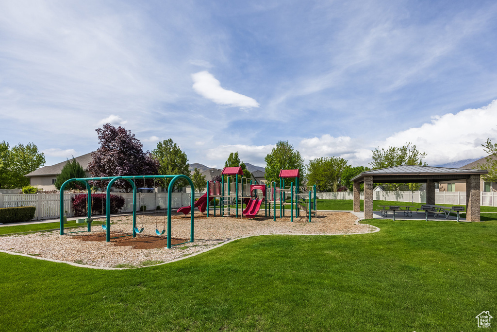 Communal playground featuring a gazebo