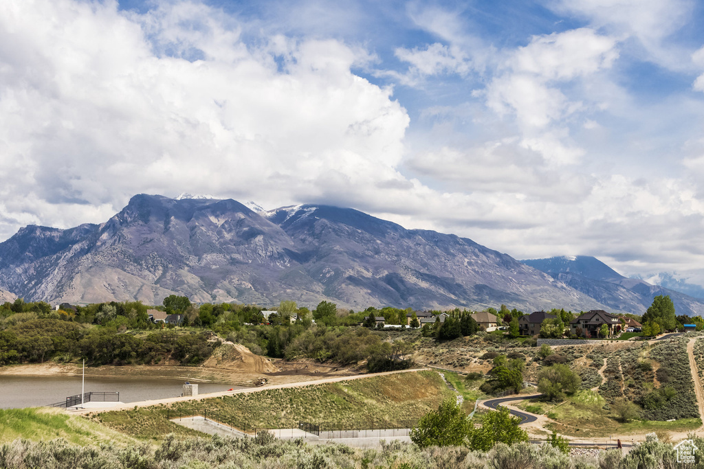 View of mountain background featuring a nearby body of water