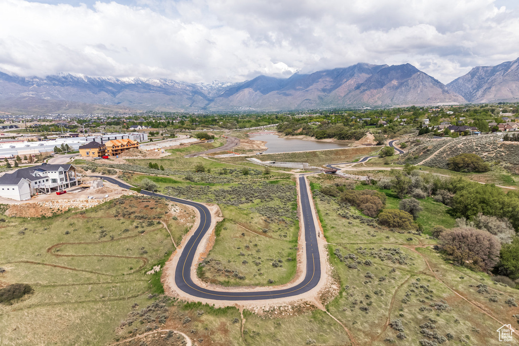 Aerial view of a water and mountain view