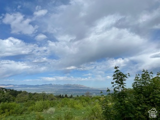 View of mountain backdrop featuring a forest