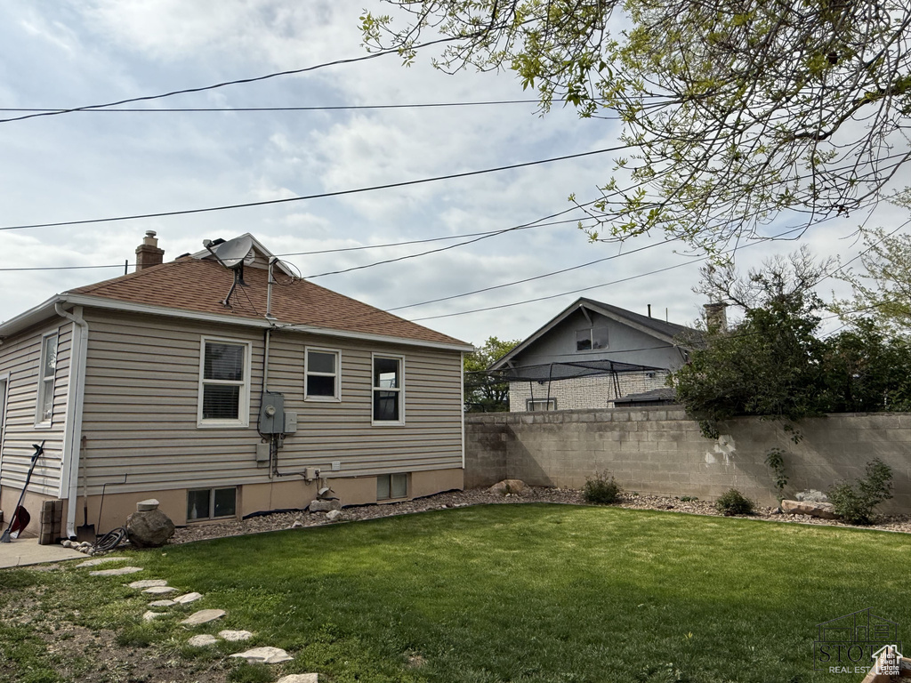 Rear view of house with roof with shingles