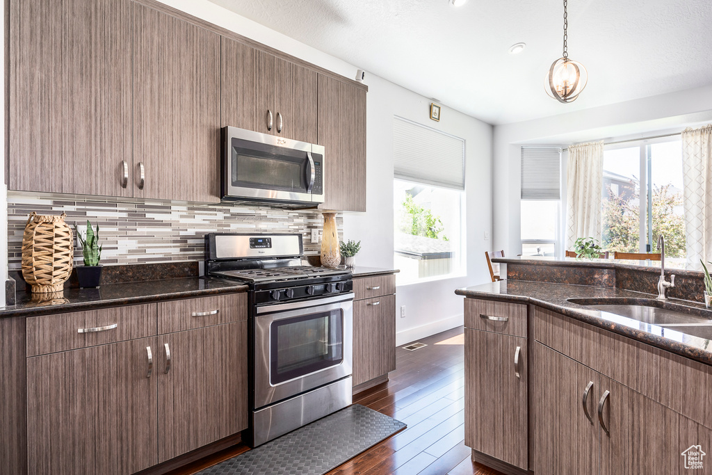 Kitchen featuring stainless steel appliances, plenty of natural light, a sink, and tasteful backsplash