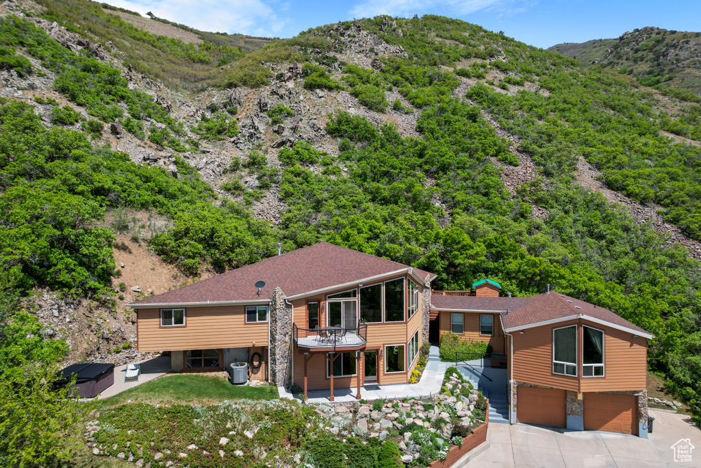 View from above of property featuring a mountain backdrop