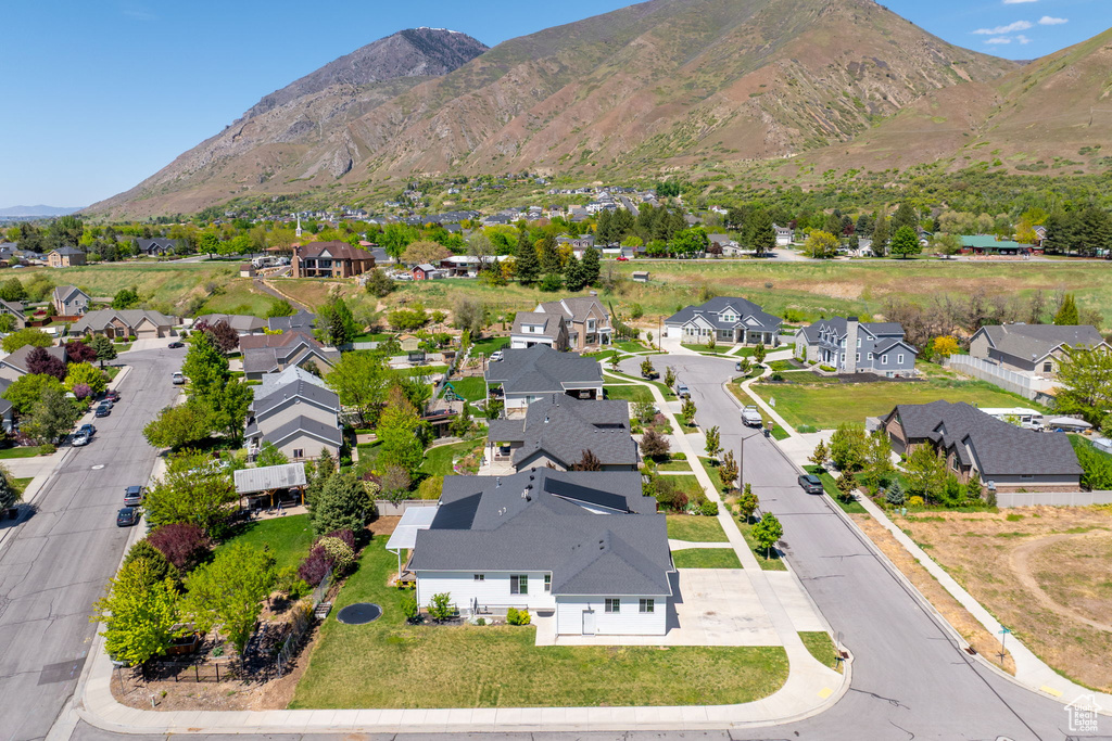 Birds eye view of property featuring a residential view and a mountain view