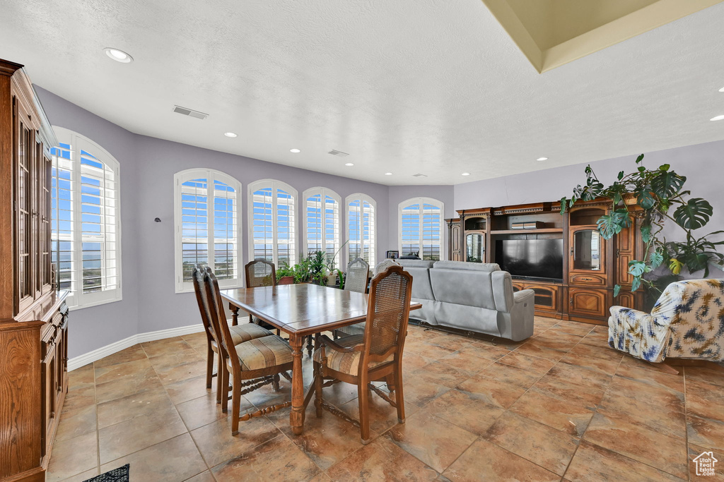 Dining space with baseboards, visible vents, and recessed lighting