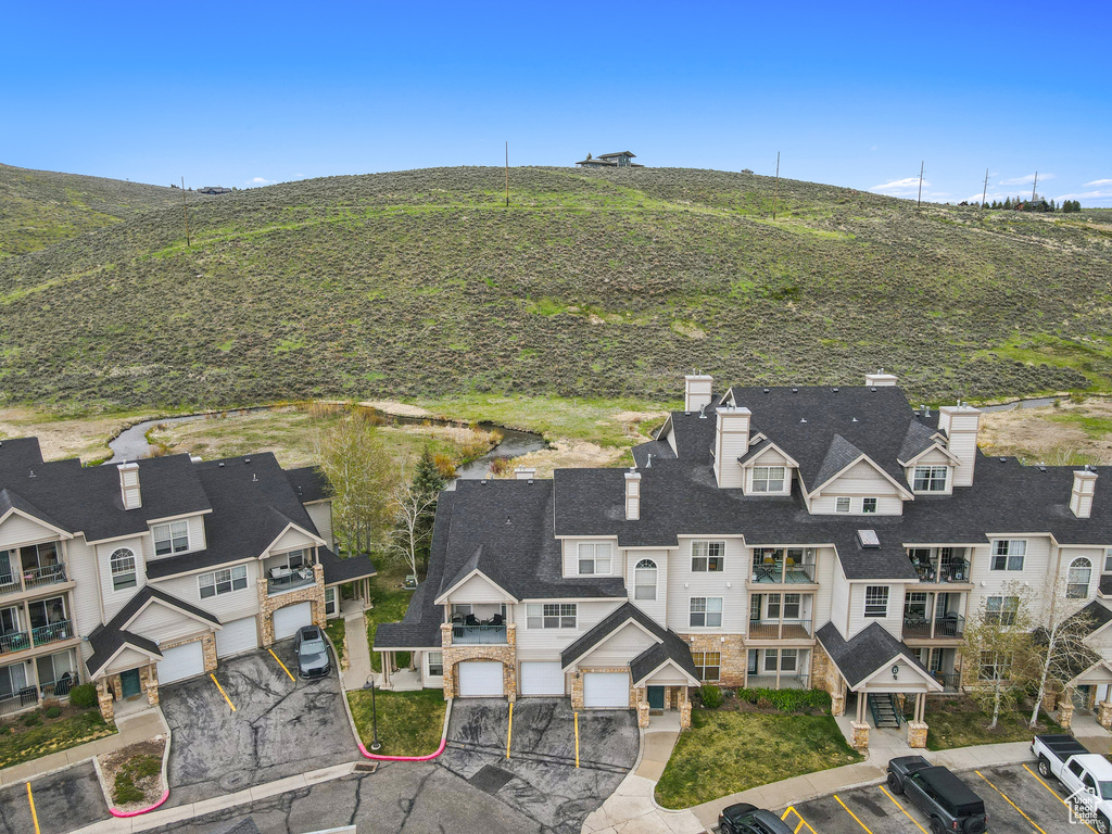 Drone / aerial view with a mountain view