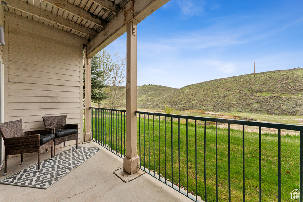 Balcony with a mountain view