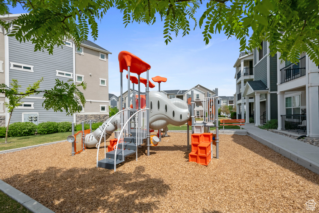 Communal playground with a residential view