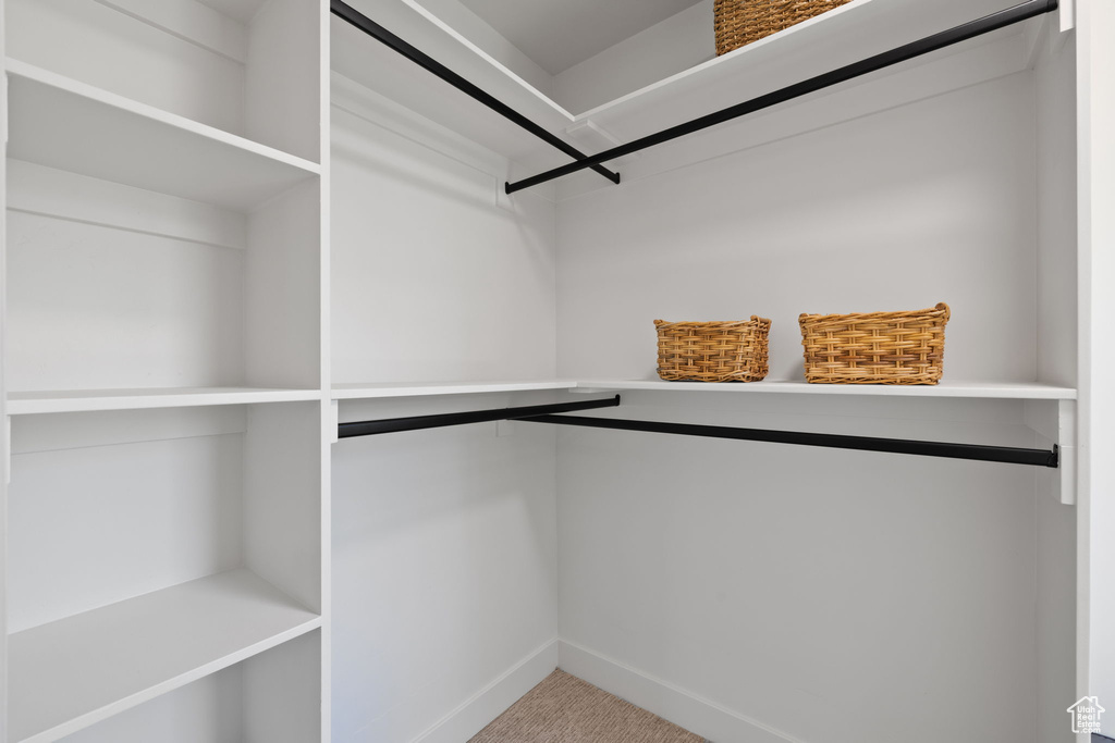 Spacious closet with carpet floors