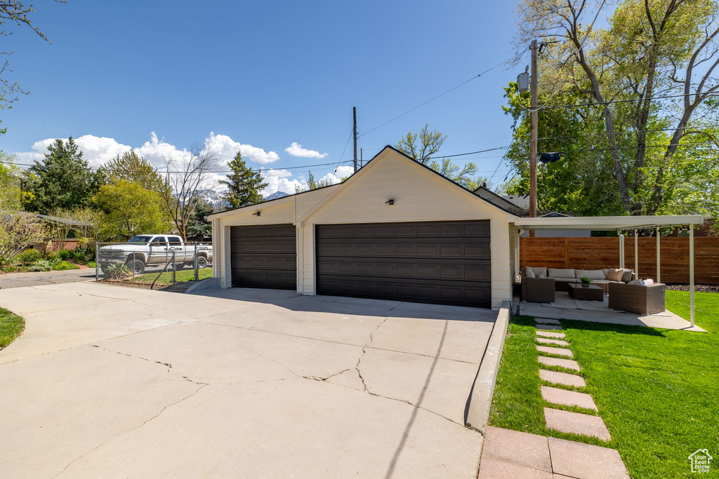 View of detached garage