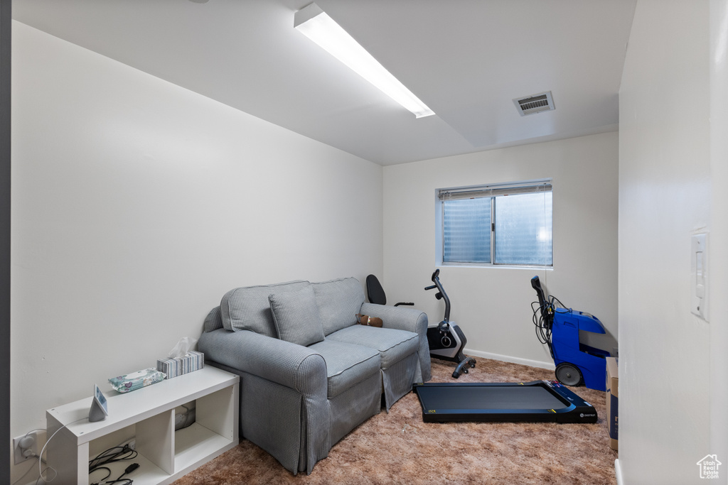 Living area featuring carpet