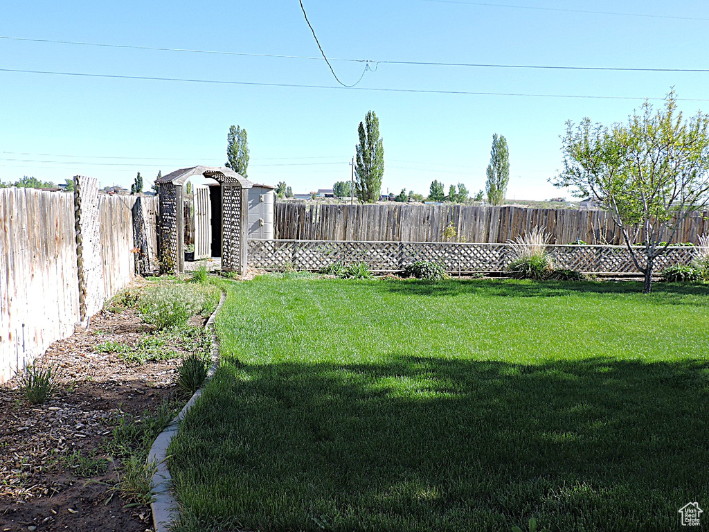 View of yard featuring a storage unit and an outdoor structure
