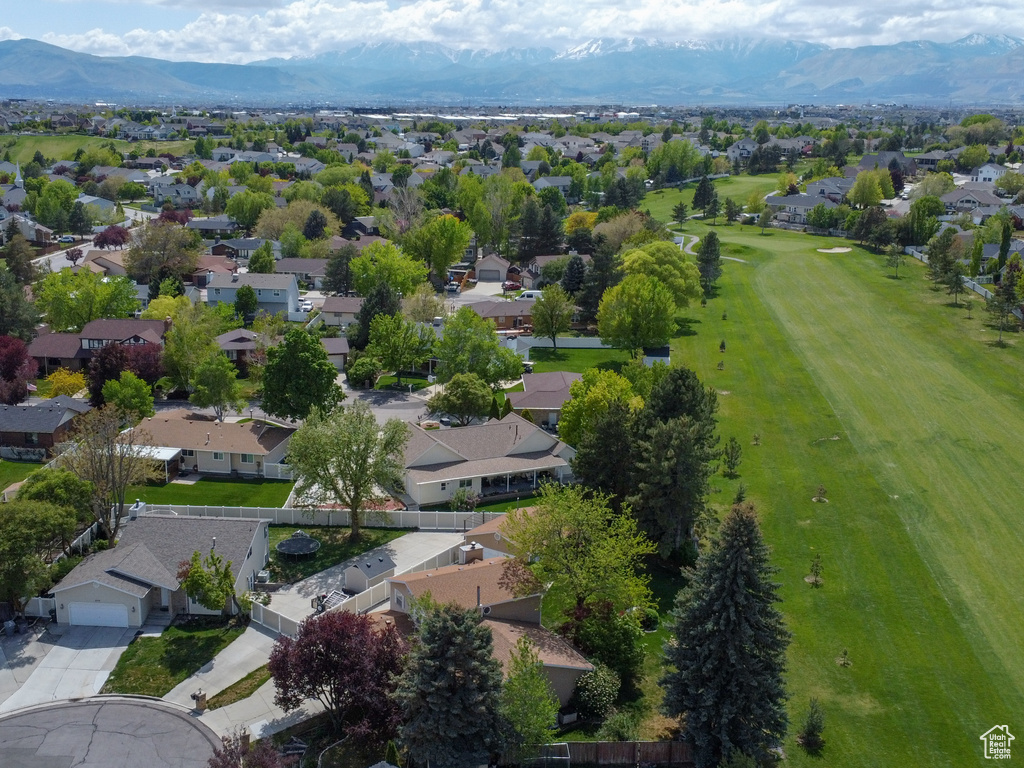 Aerial perspective of suburban area with mountains