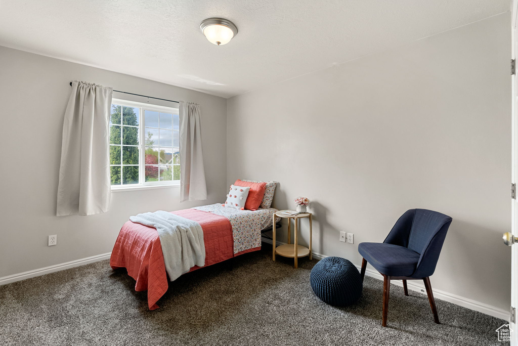 Carpeted bedroom featuring baseboards