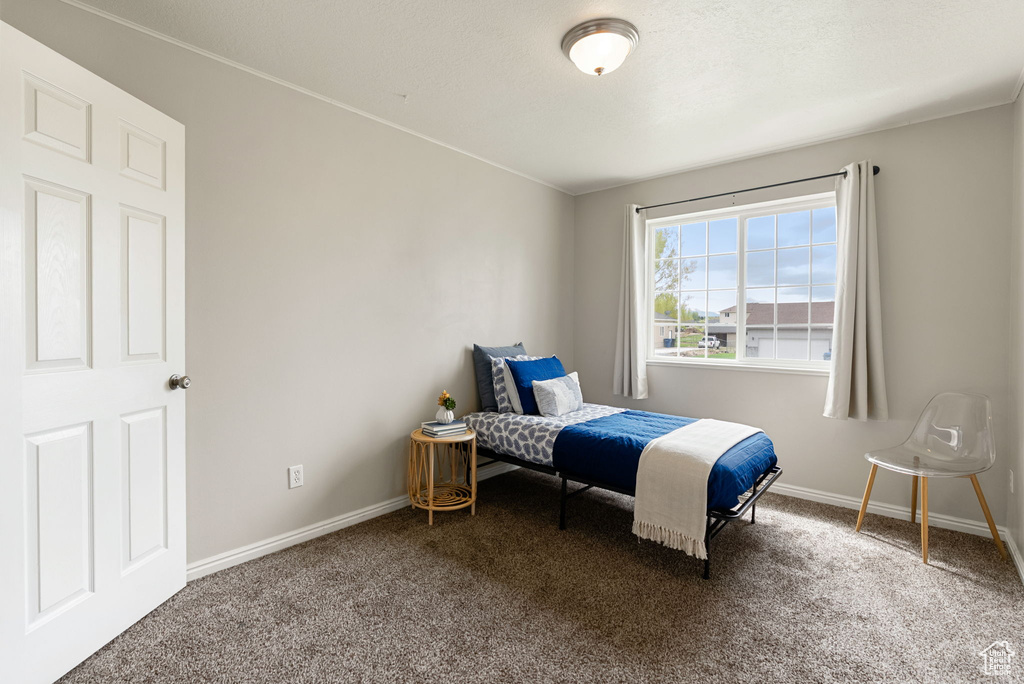Carpeted bedroom featuring baseboards