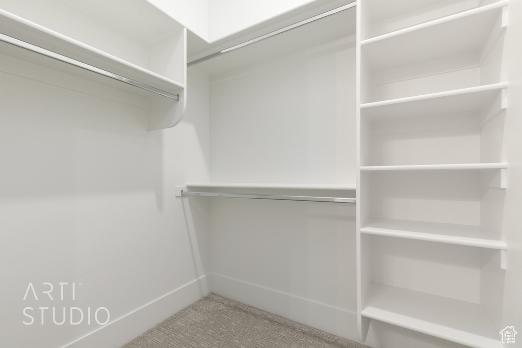 Spacious closet with carpet floors