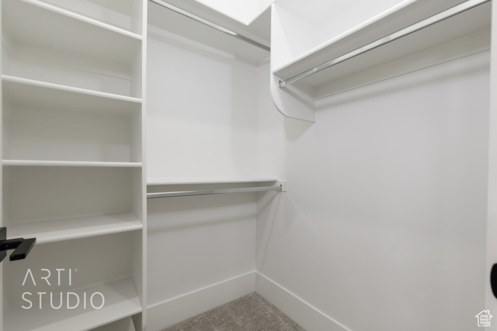 Walk in closet with carpet