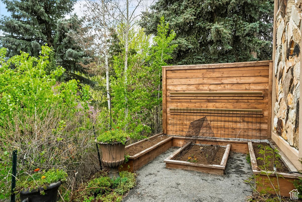 View of yard featuring a garden