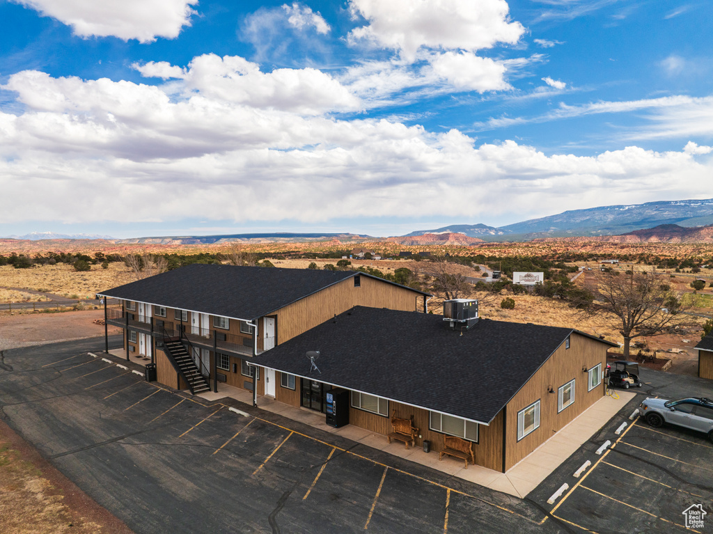 Drone / aerial view of a mountain backdrop