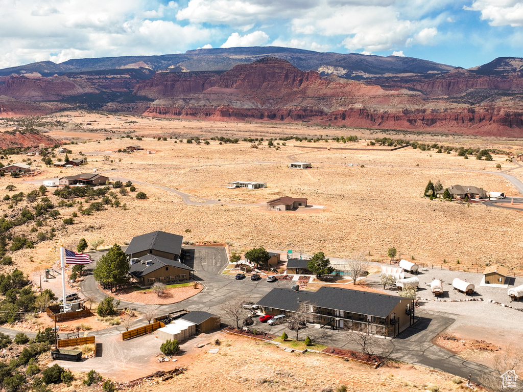 View of mountain backdrop featuring a desert landscape and rural landscape