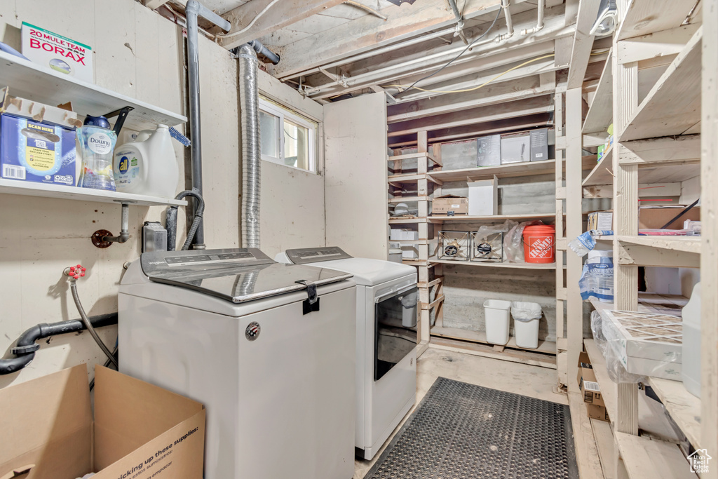 Laundry area with laundry area and washing machine and dryer