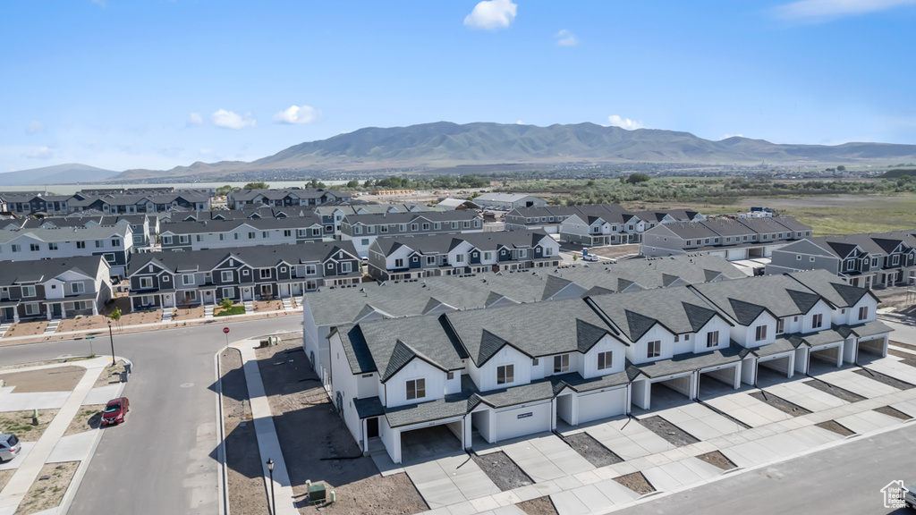 Aerial perspective of suburban area featuring mountains