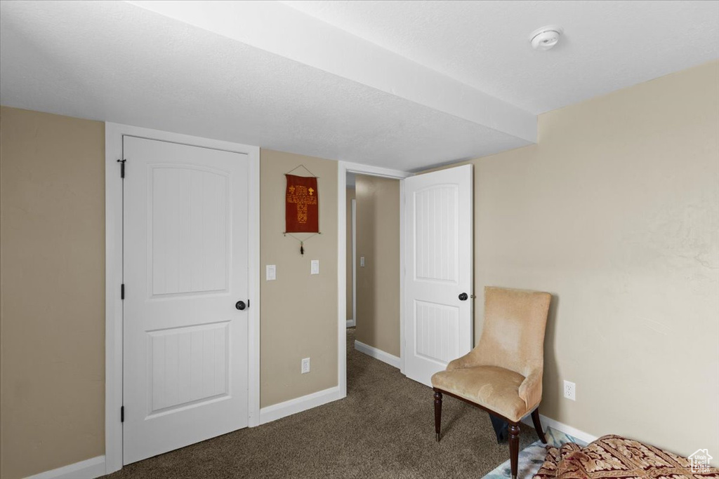Sitting room with baseboards and carpet flooring