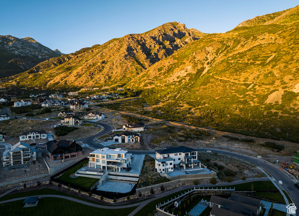 Aerial view of a mountain backdrop
