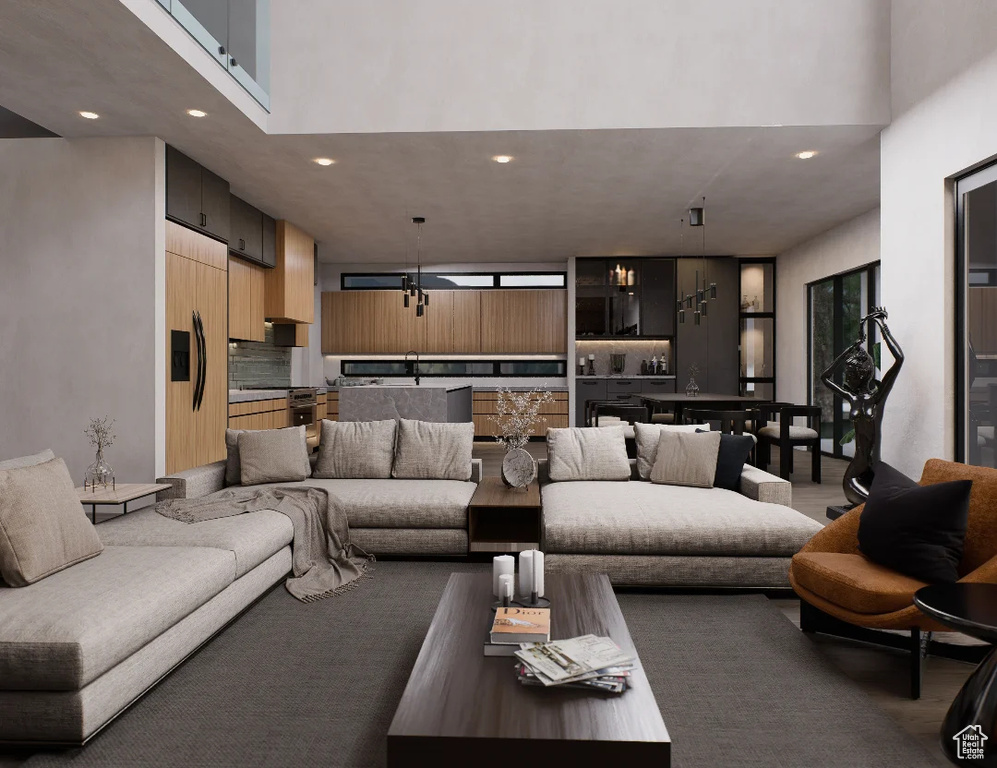 Living area featuring recessed lighting