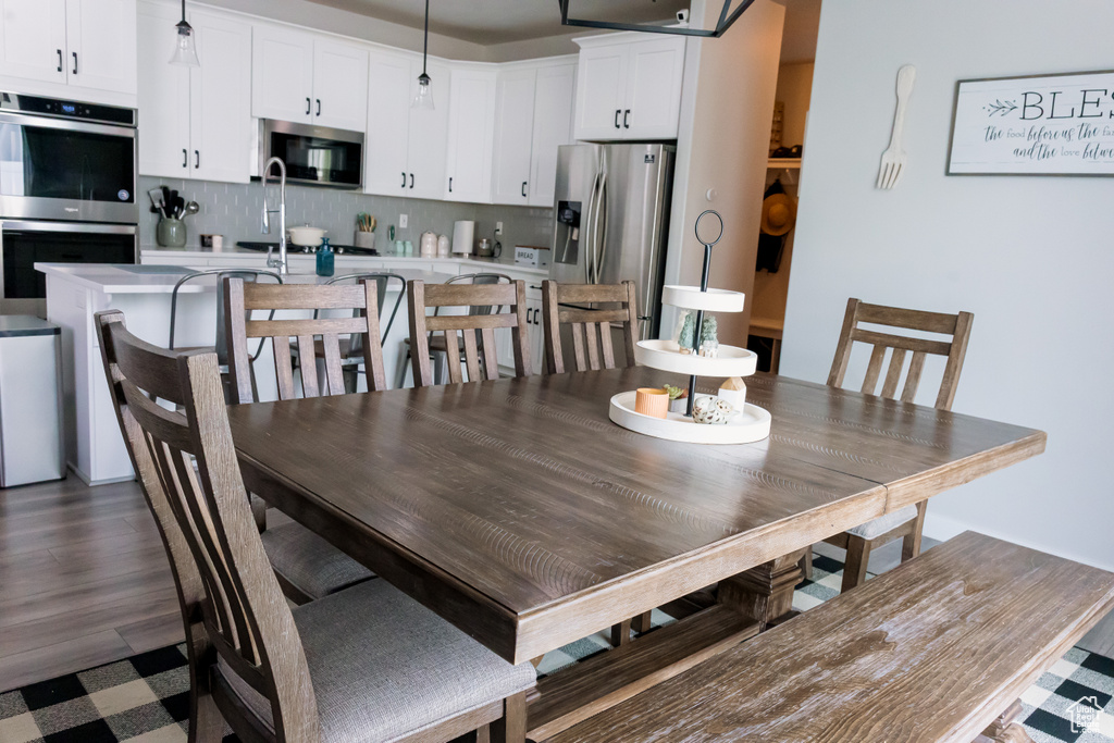Dining room with dark floors