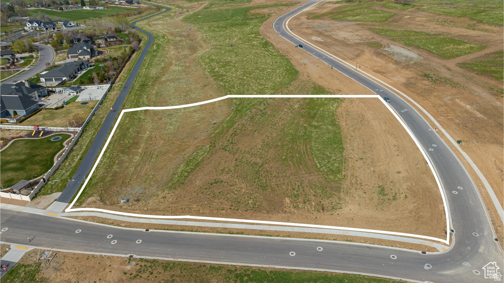 Aerial overview of property's location featuring property boundaries highlighted