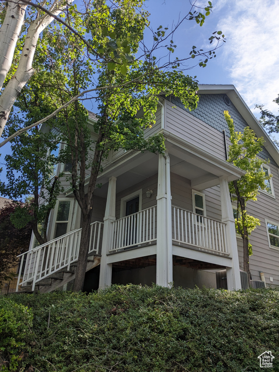 View of home's exterior featuring a porch