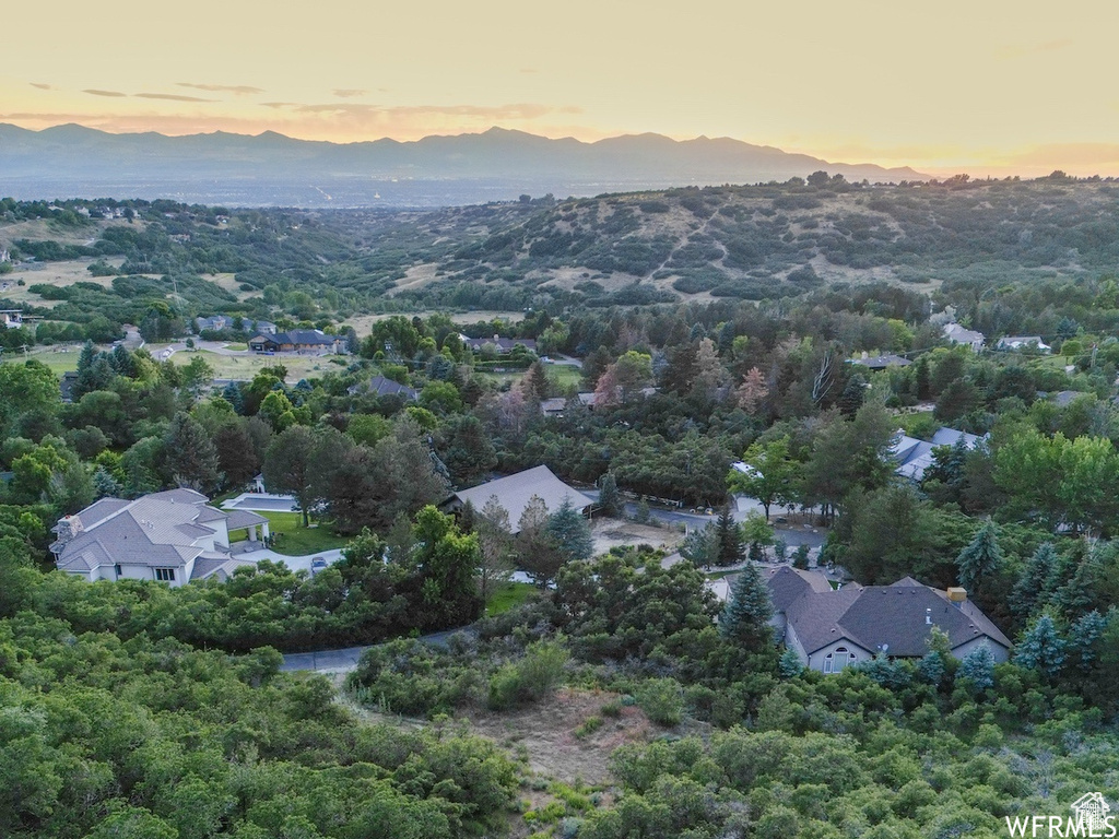 Aerial view at dusk of a mountain view