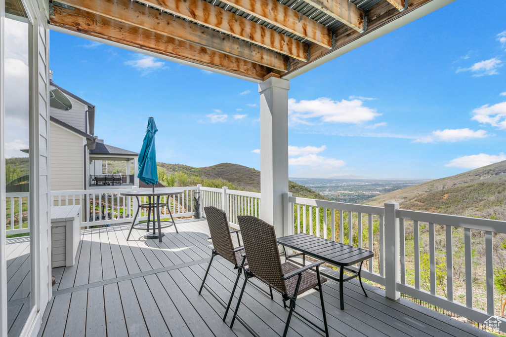 Wooden terrace with a mountain view