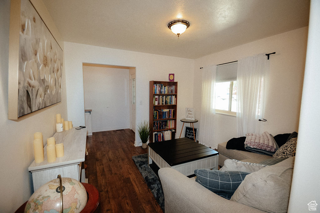 Living area with wood finished floors