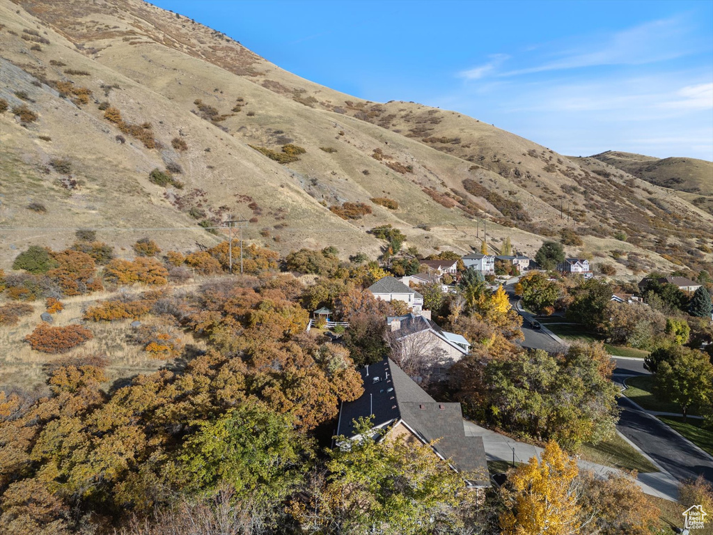 Aerial view featuring a mountain view