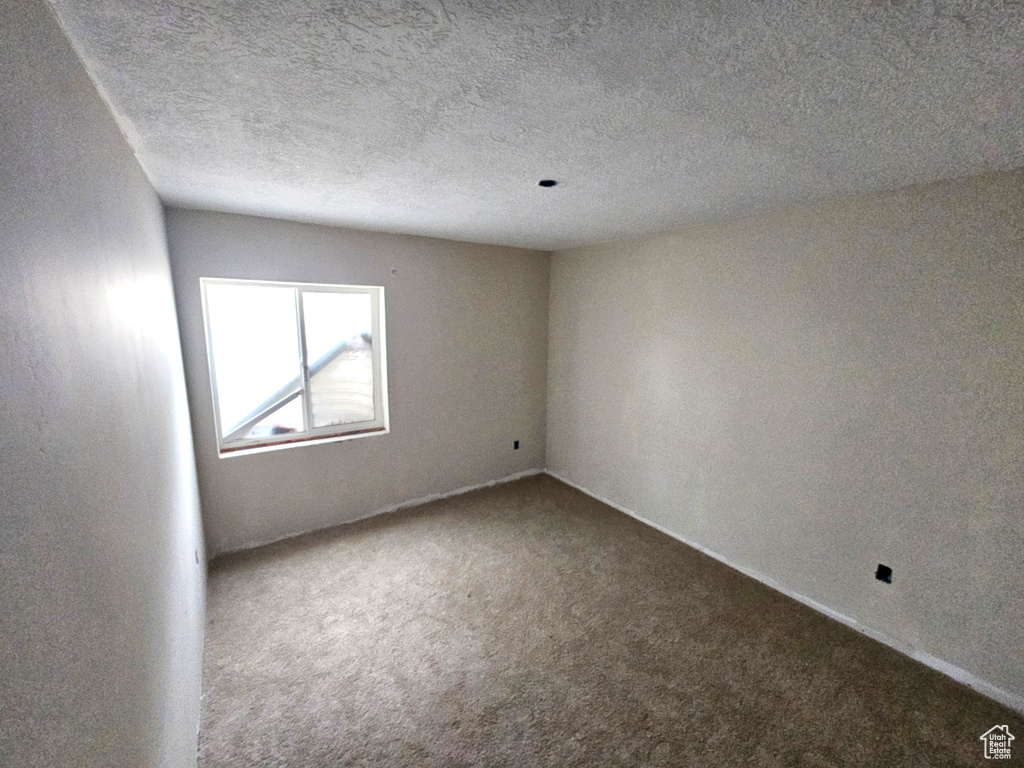 Unfurnished room with carpet flooring, a textured ceiling, and baseboards