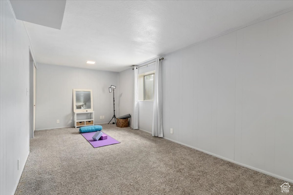 Exercise area featuring carpet