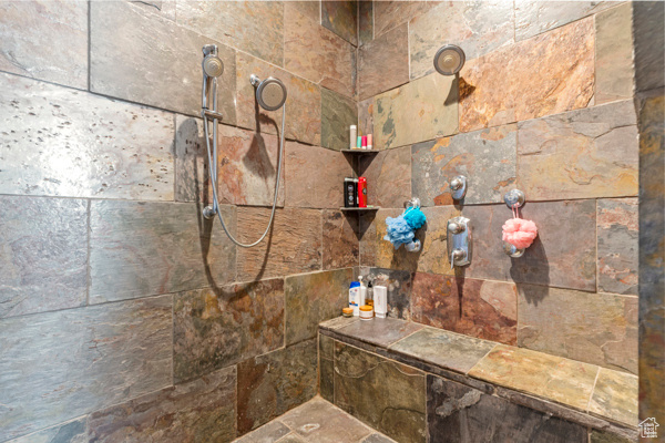Detailed view of a tile shower