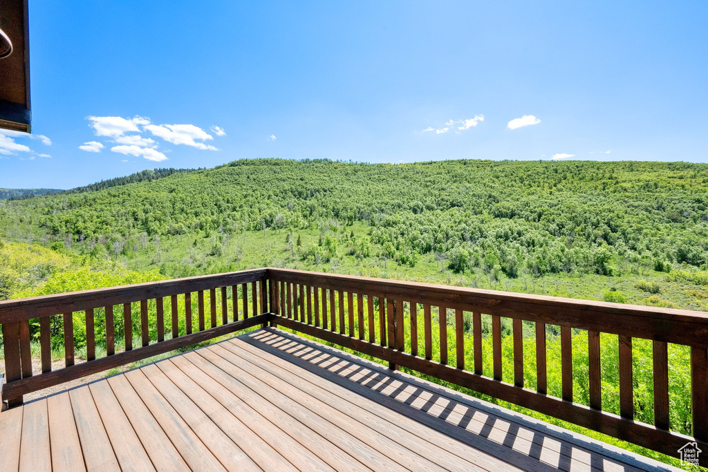Wooden terrace with a view of trees