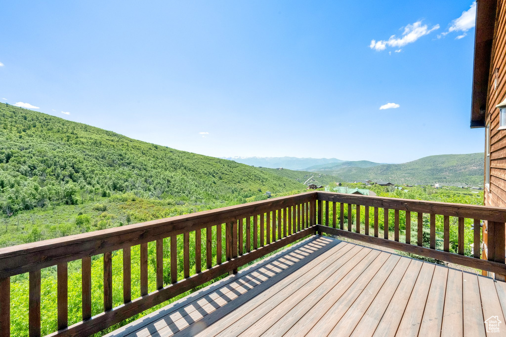 Wooden deck with a mountain view