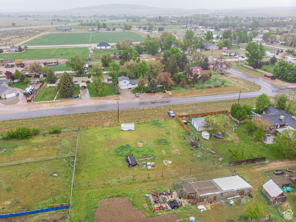 Aerial view of property and surrounding area with rural landscape