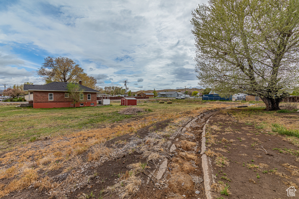 View of yard featuring a shed and an outdoor structure