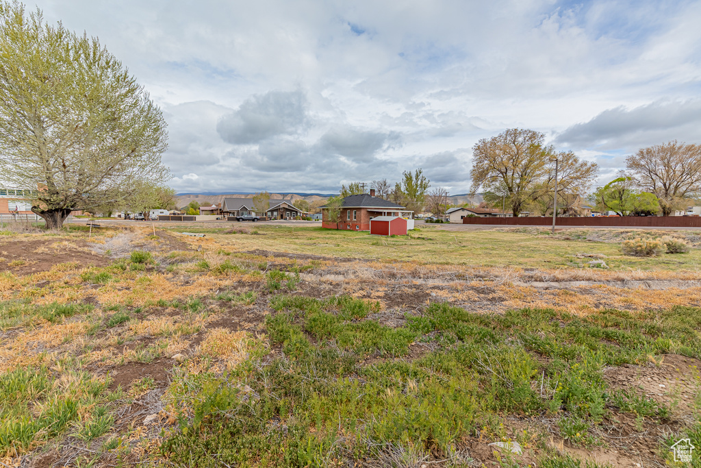 View of yard featuring an outbuilding and a storage shed