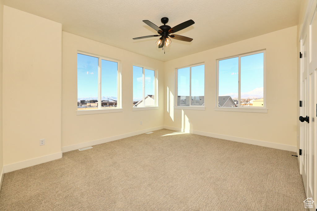 Unfurnished room featuring healthy amount of natural light, baseboards, and light colored carpet