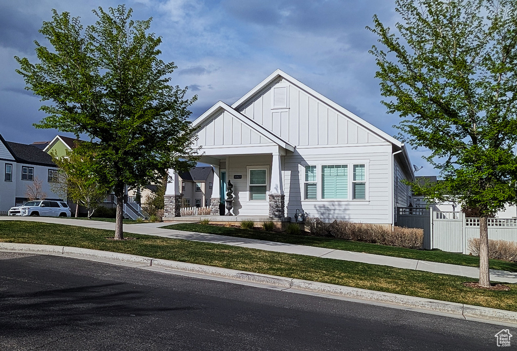 View of front of home featuring board and batten siding